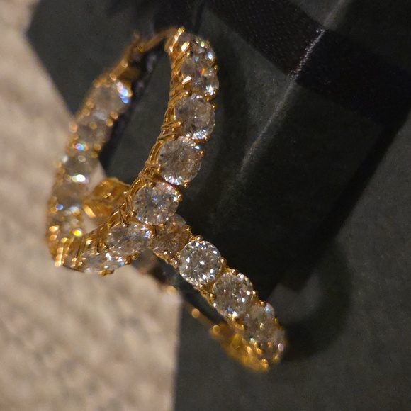 boutique Jewelry - White Moissanite hoop earrings in 18k gold over sterling silver. NEW.